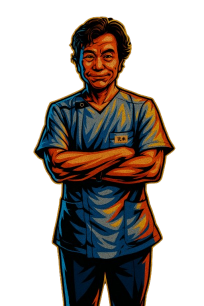 腕組をする茶木先生